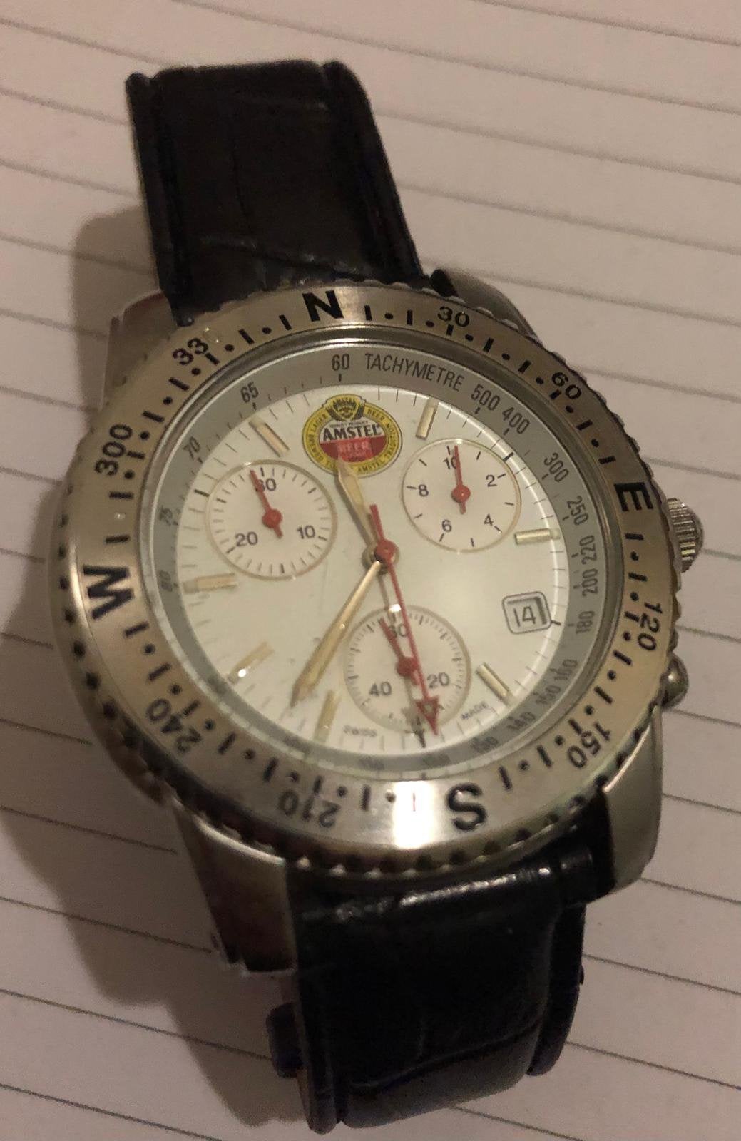 Amstel bier chronograph automatic origineel horloge, Ophalen of Verzenden, Zo goed als nieuw, Leer, Overige merken
