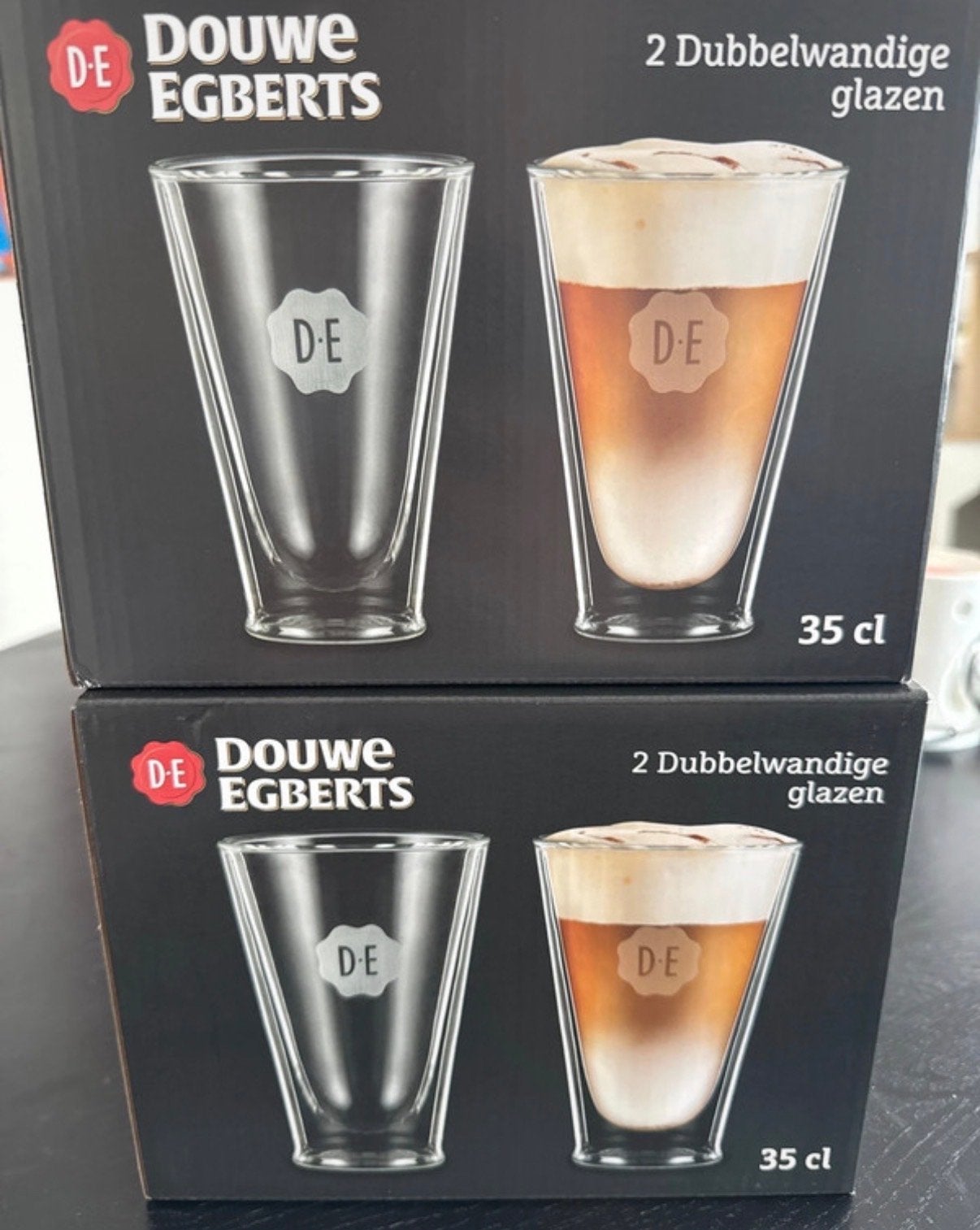 Douwe Egberts Dubbelwandige Glazen 35 cl (4 stuks), Nieuw, Ophalen of Verzenden, Overige merken, Glas