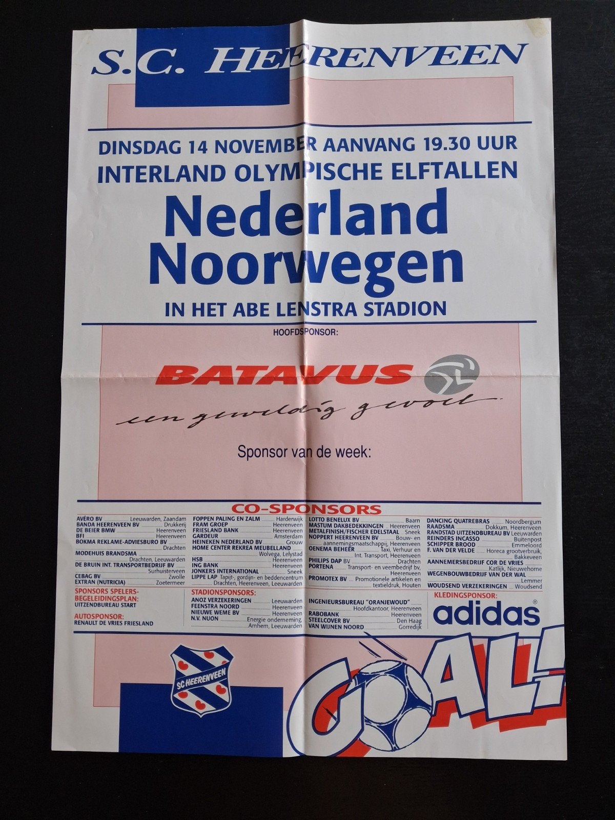 Poster Olympisch Elftal Nederland - Noorwegen, Ophalen of Verzenden, Gebruikt, Poster, Plaatje of Sticker