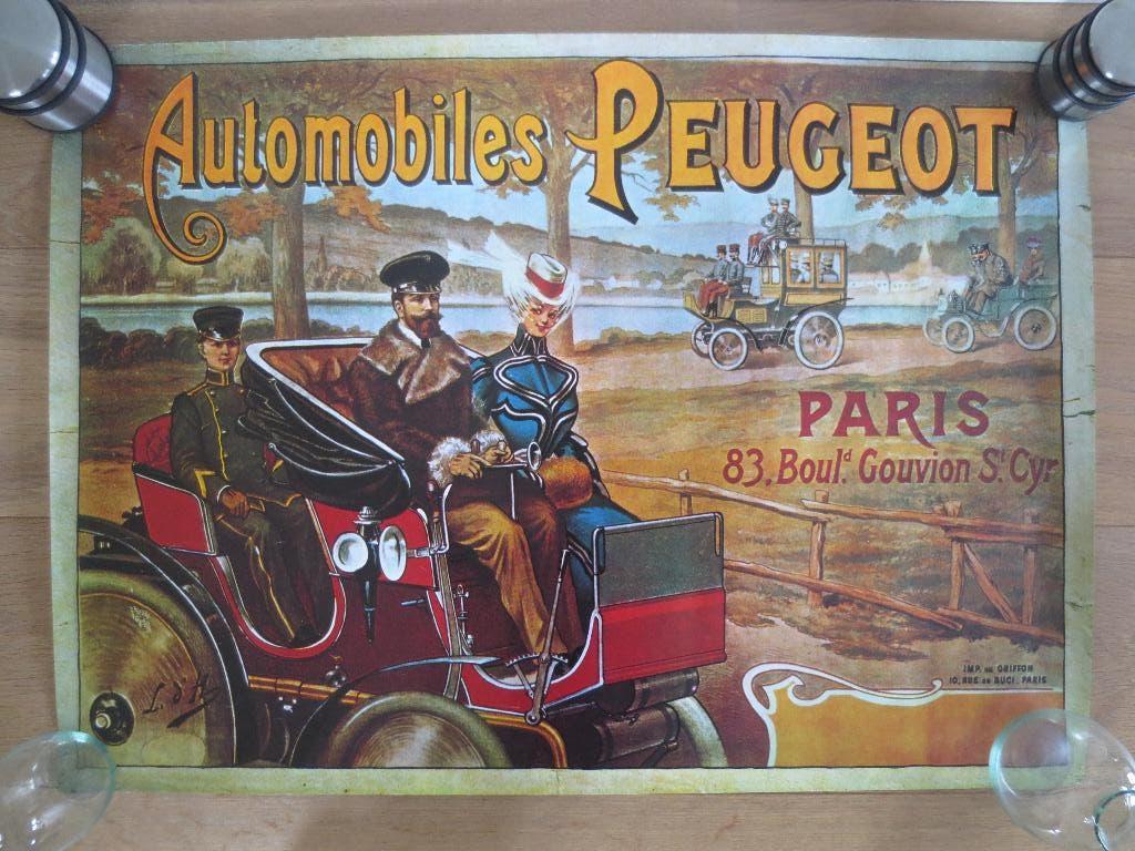 Poster- Peugeot - Vintage - Automobiles Peugeot Paris. NIEUW, Rechthoekig Liggend, Nieuw, Ophalen of Verzenden, A1 t/m A3