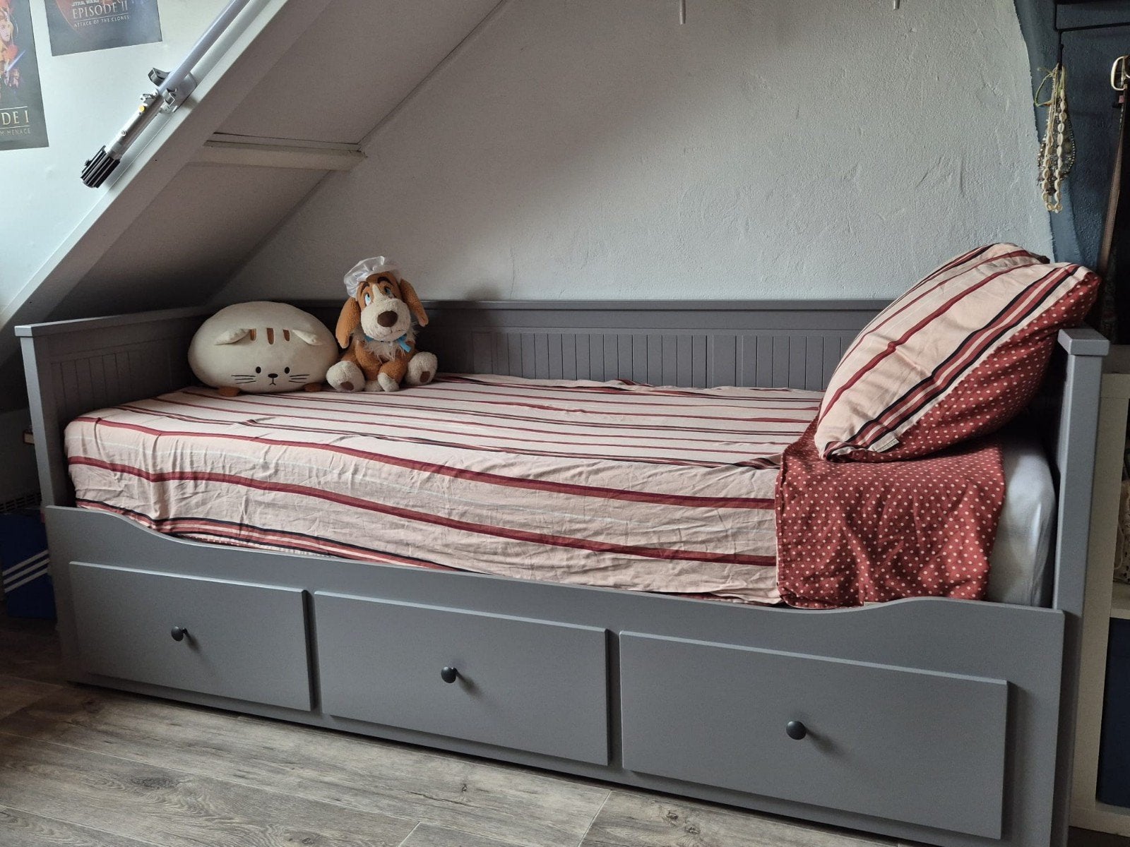 Ikea Hemnes bedbank grijs 80-160cm, Ophalen, Gebruikt, Eenpersoons, 80 cm