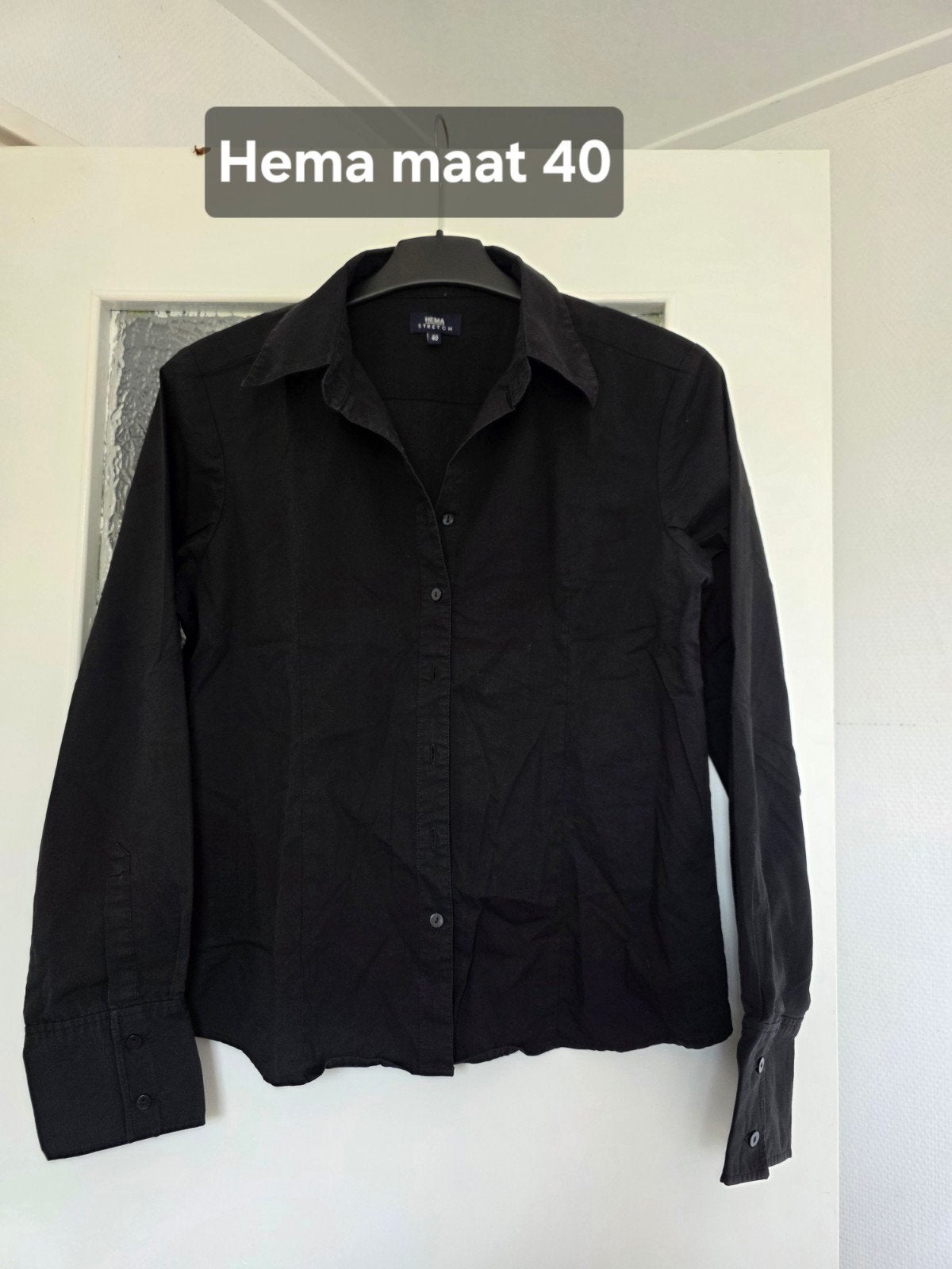 Zwarte Hema Stretch Blouse Maat 40, Maat 38/40 (M), Zwart, Ophalen of Verzenden, Gedragen