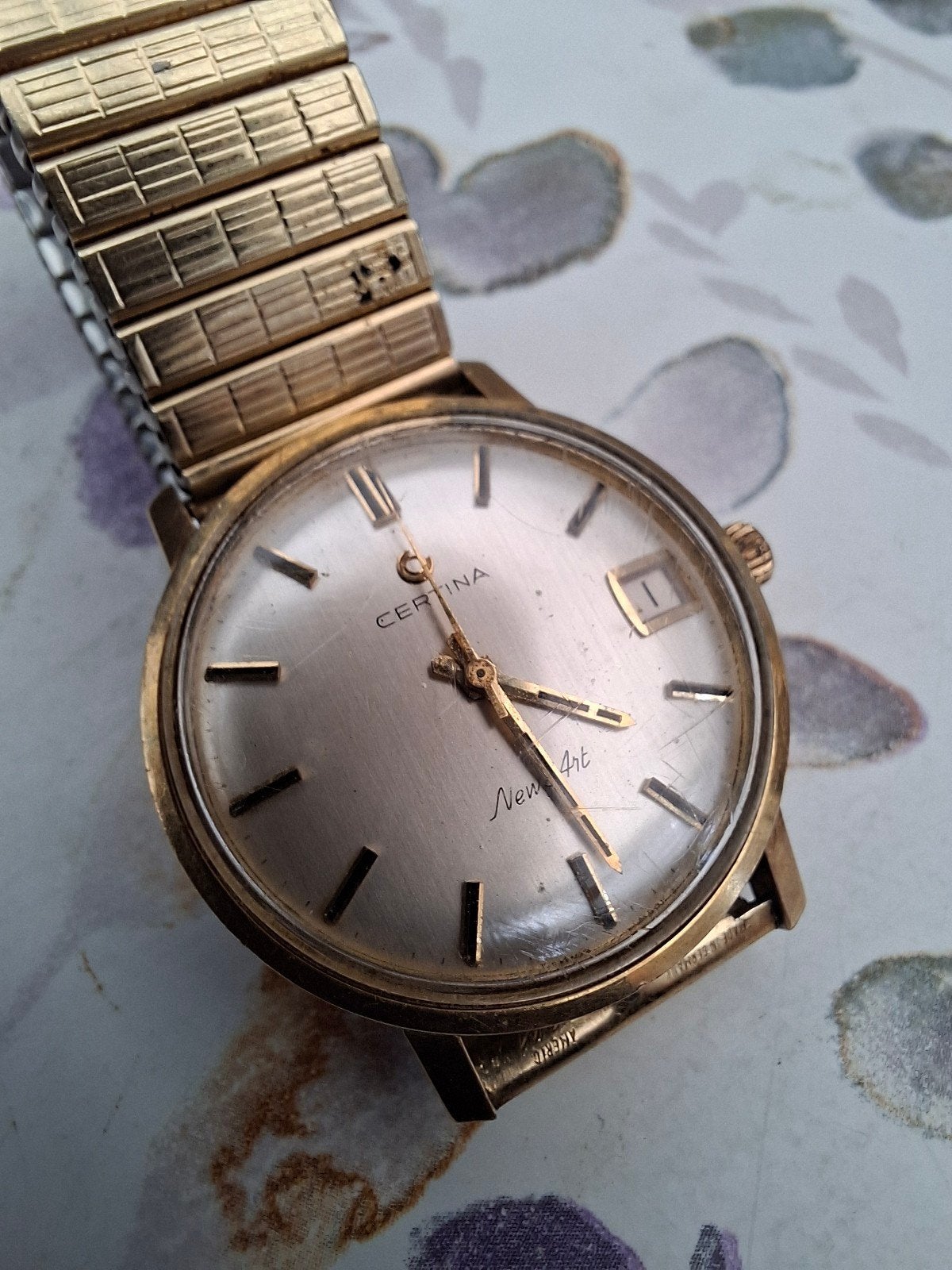 Certina New Art Date 5321-108 massief gouden lunette, Staal, Met bandje, Polshorloge, 1960 of later