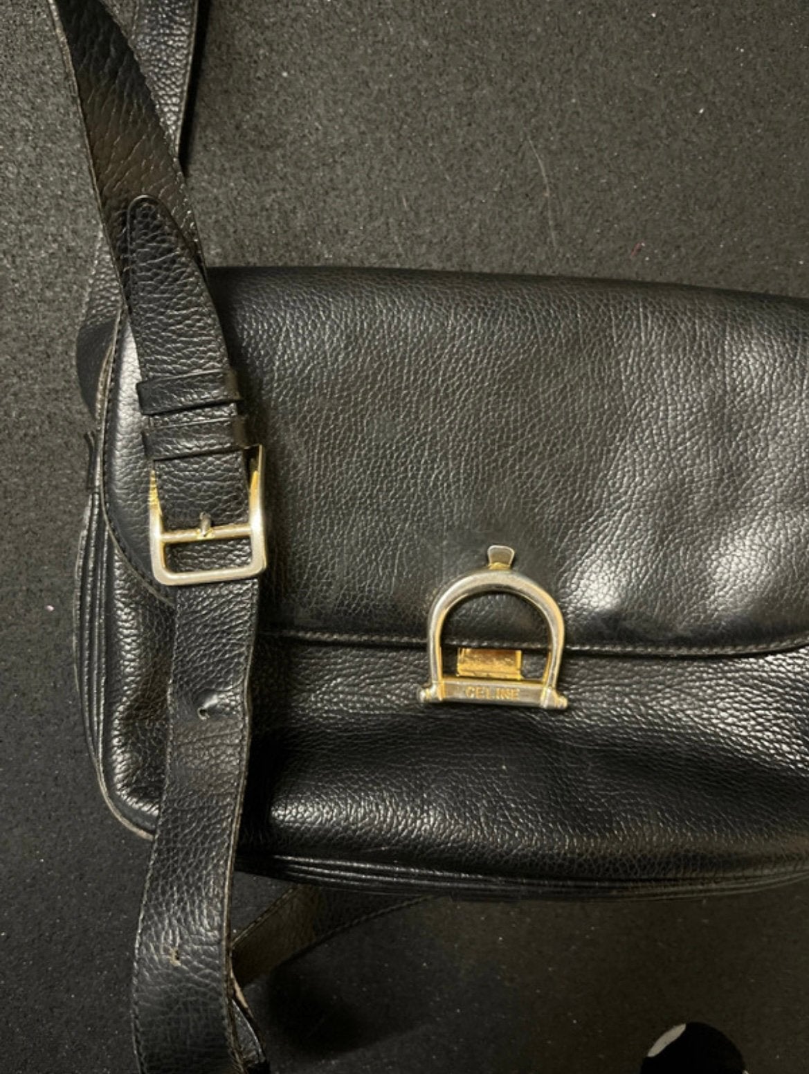 Vintage CELINE Horse Carriage (Stirrup) Shoulder Bag, Overige merken, Gebruikt, Zwart, Ophalen of Verzenden