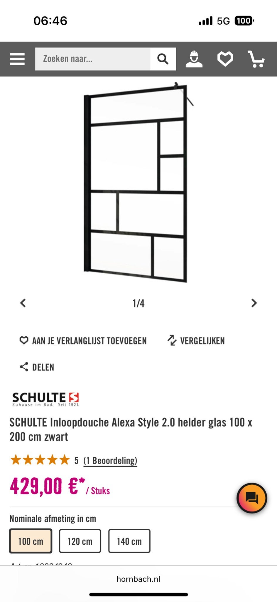SCHULTE Inloopdouche Alexa Style 2.0 helder glas 100x200cm, Doe-het-zelf en Verbouw, Ophalen, Nieuw, Glas, Douche