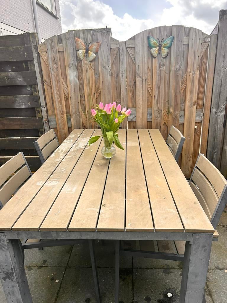 Mooie grote tuintafel, tuinset met 6 stoelen, Ophalen of Verzenden, Zo goed als nieuw, Rechthoekig
