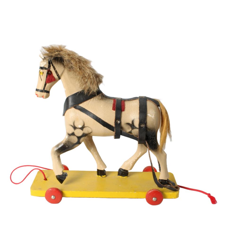 Vintage houten trekpaard op wielen – ca. 1940–1950, Antiek en Kunst, Ophalen of Verzenden