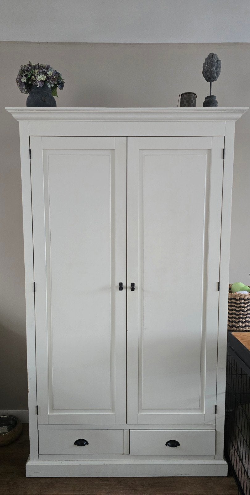 Witte kast met planken en lades, Ophalen, 100 tot 150 cm, 200 cm of meer, Met lade(s)