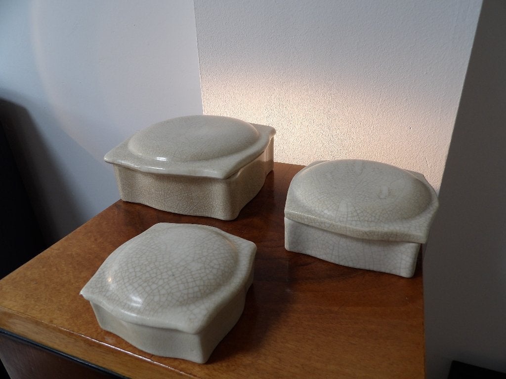 Art Deco Franse Doosje vierkant, Craquele Aardewerk, Antiek en Kunst, Ophalen of Verzenden