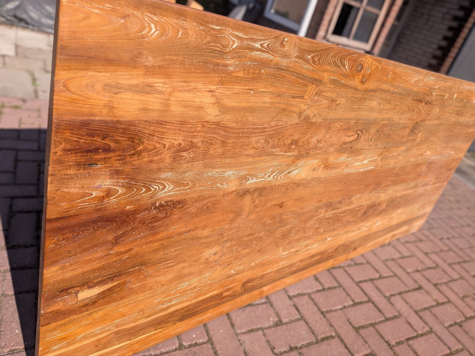 Tafelblad met onderstel Tower Living Venetië Teak, Ophalen, 100 tot 150 cm, Teakhout, 200 cm of meer