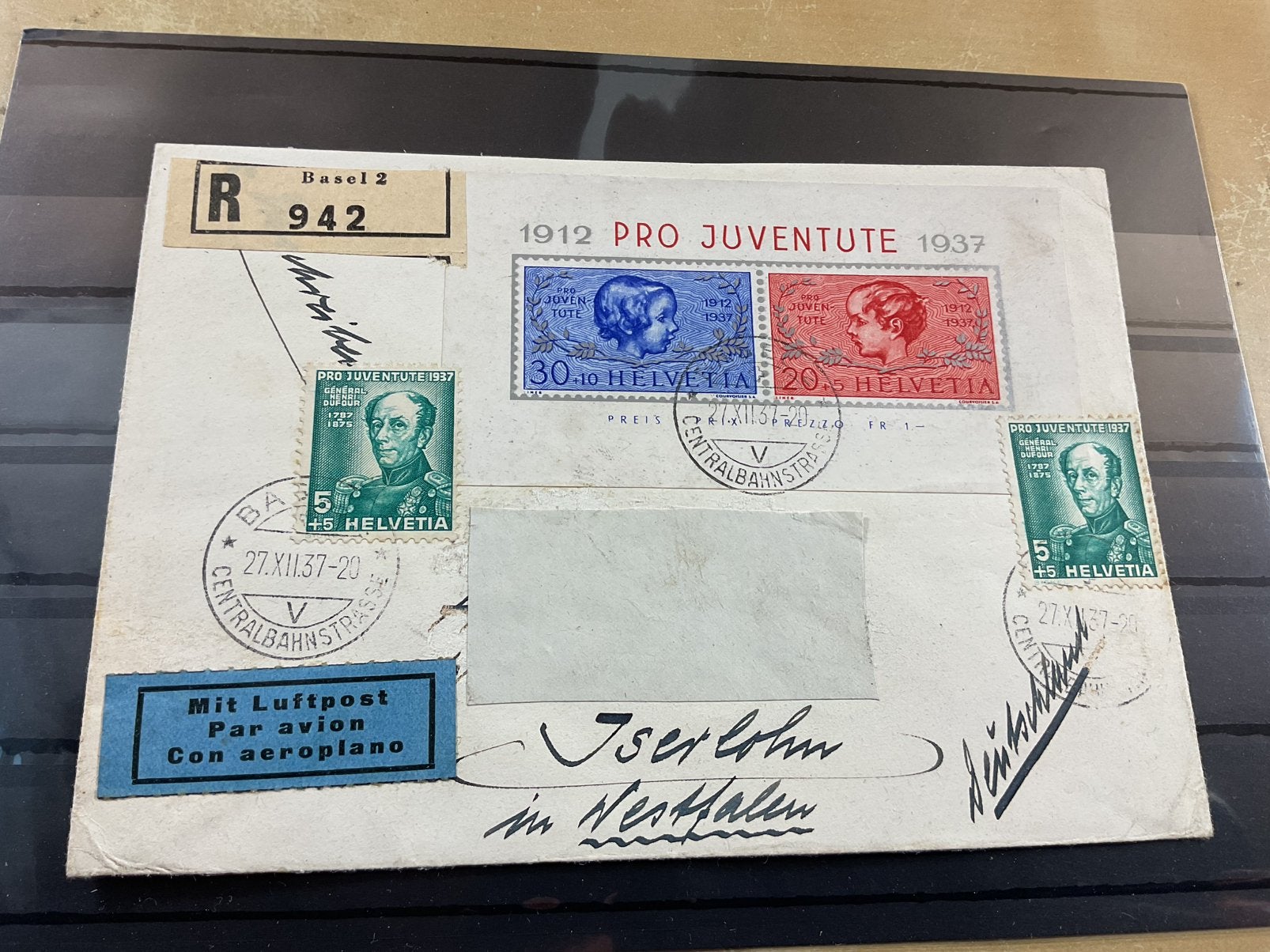 Zwitserland luchtpost 1937 met blok 3, Ophalen of Verzenden, Envelop