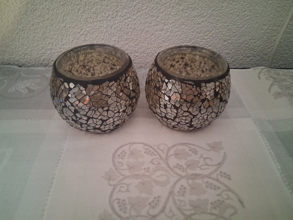 Waxinelichthouder mozaiek / 2 stuks / GRATIS, Ophalen, Meerkleurig, 7 cm, Waxinelichthouder