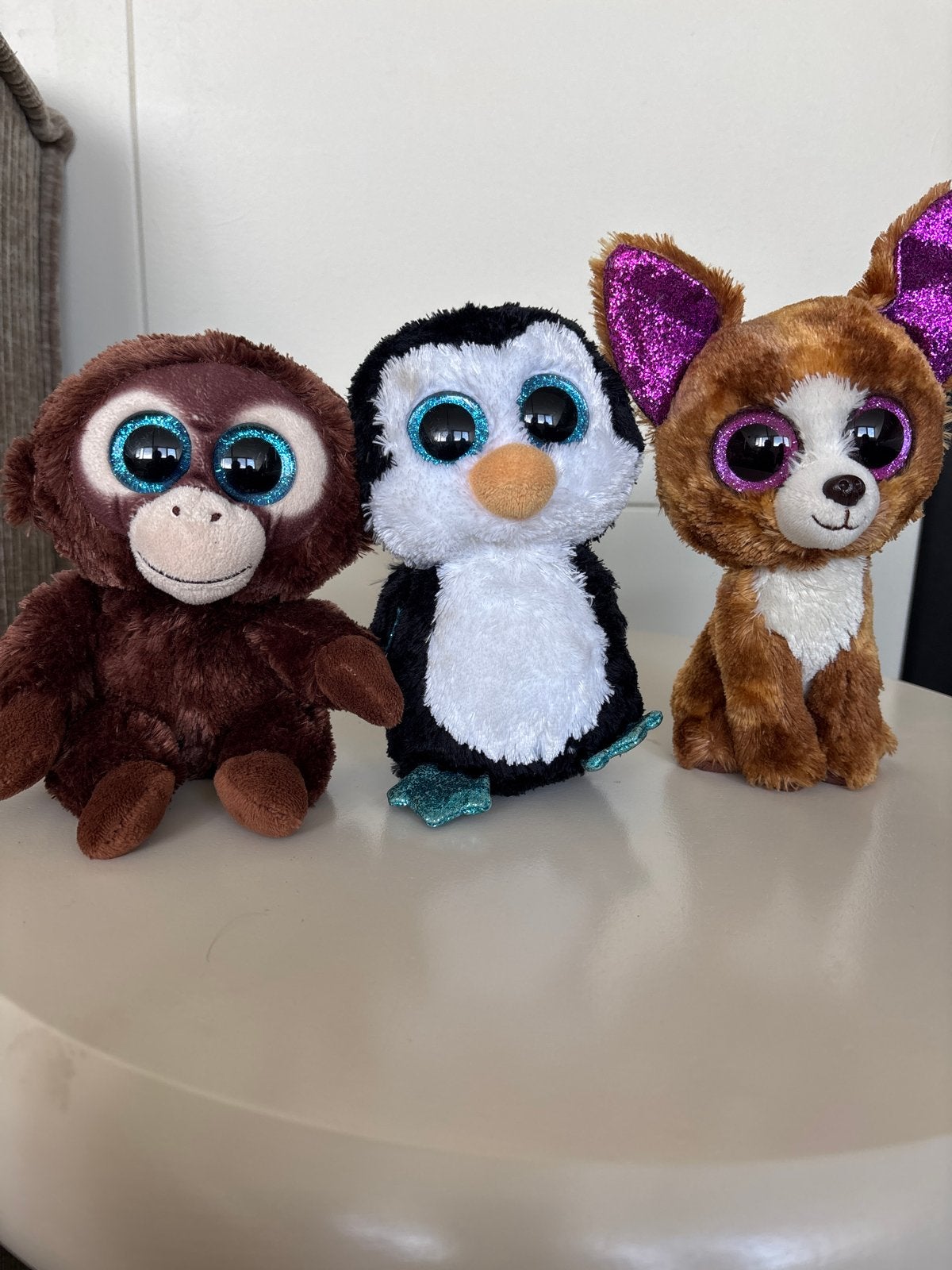 Ty Beanie Boo's Knuffels: Aap, Pinguïn en Chihuahua, Ophalen of Verzenden, Zo goed als nieuw, Klein (minder dan 20 cm), Bruin