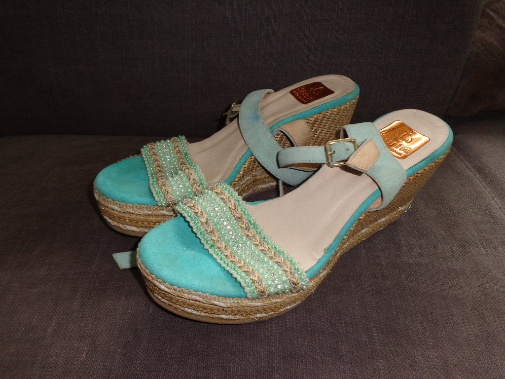 turquoise damessandalen met sleehak van Kanna, maat 40, Kleding | Dames, Blauw, Zo goed als nieuw, Sandalen of Muiltjes, Ophalen of Verzenden