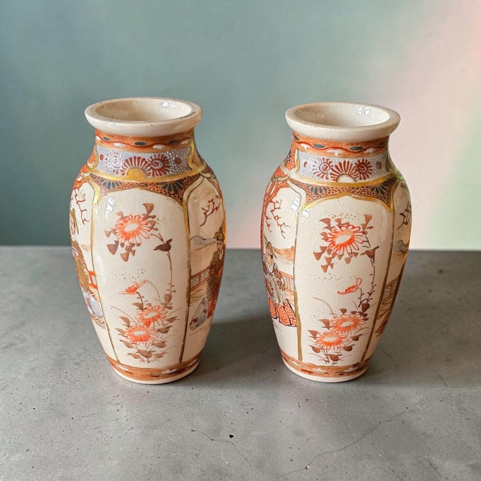 set antieke Kutani-Satsuma vaasjes, Antiek en Kunst, Ophalen of Verzenden