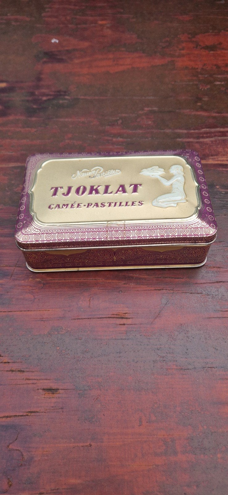 Vintage Tjoklat Camee-Pastilles Blik - Paars/Goud, Verzamelen, Blikken, Ophalen of Verzenden