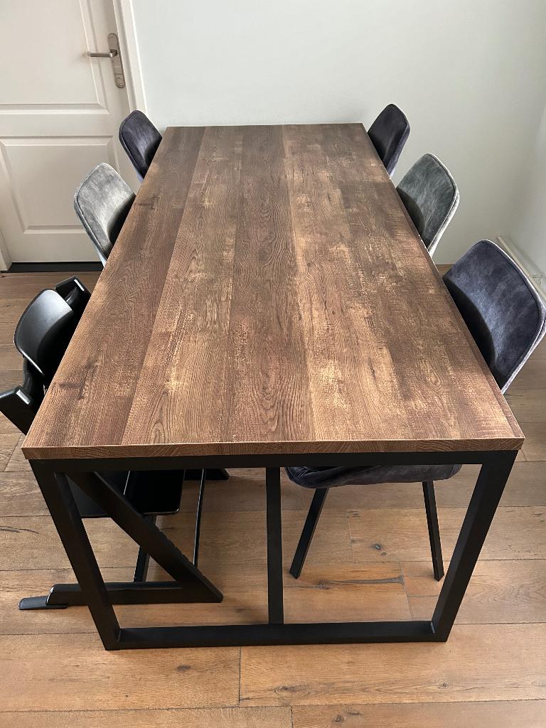 Eettafel 200 x 90 met 6 stoelen, Ophalen, Gebruikt, 4 tot 6 stoelen