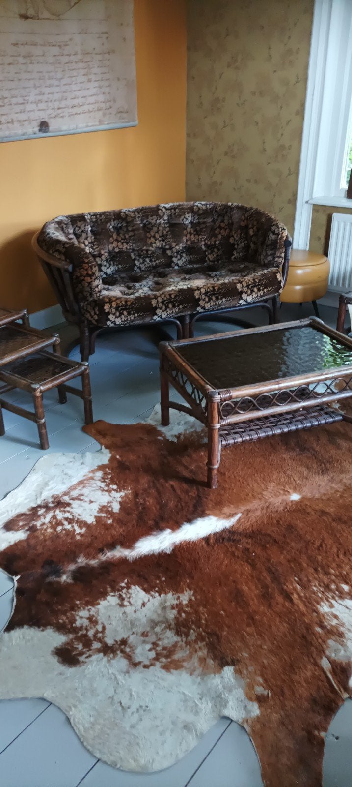 Compleet vintage Manou set bankje met tafels, Huis en Inrichting, Ophalen, Tweepersoons, 75 tot 100 cm, Minder dan 150 cm