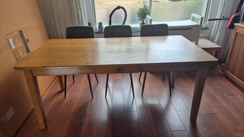 Grenen eettafel, Ophalen, Gebruikt, 50 tot 100 cm, Vijf personen of meer