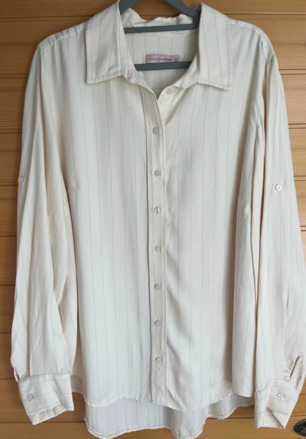 Studio Anneloes Viscose Blouse - Wit met Grijs Streepje XL, Ophalen of Verzenden, Zo goed als nieuw, Maat 46/48 (XL) of groter