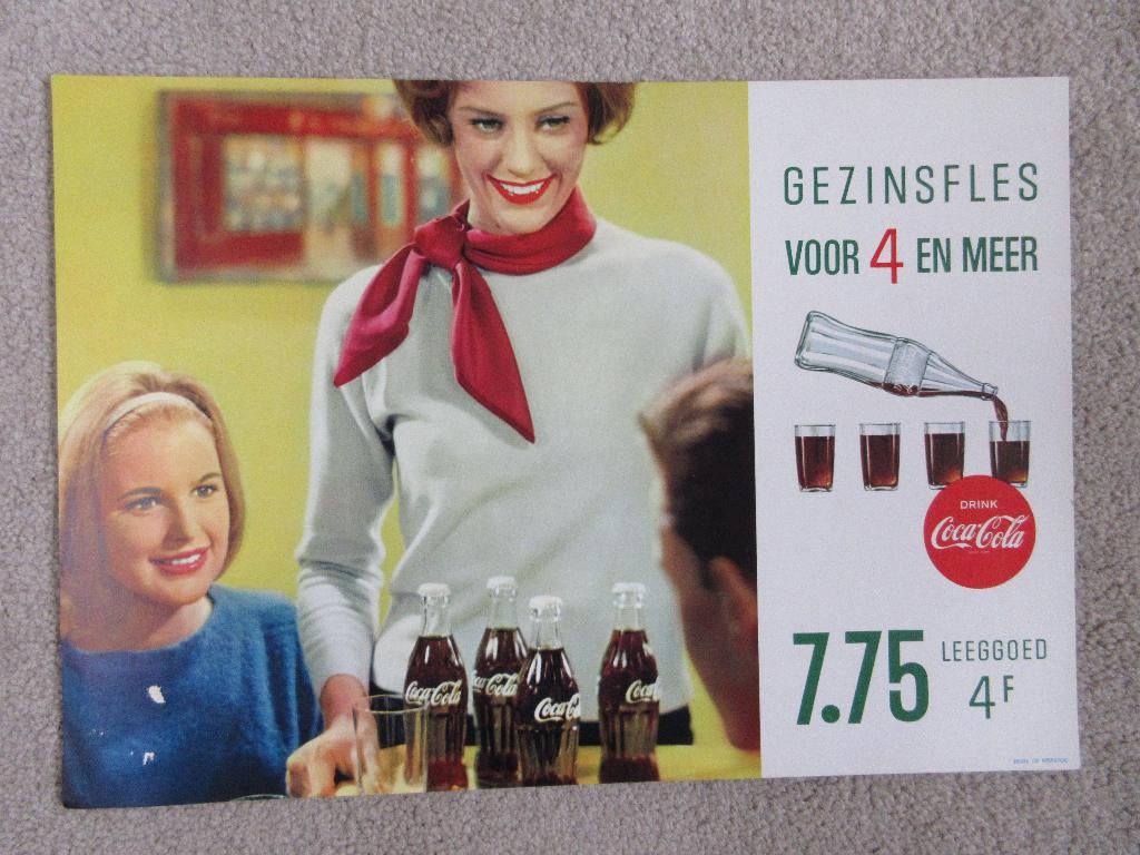 Originele vintage jaren 70 Coca Cola reclame kaart., Ophalen of Verzenden, Zo goed als nieuw, Reclamebord
