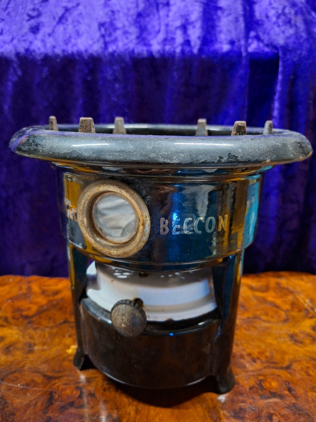 Antiek zwart petroleumstel "Origineel Beccon" - 1-pits, Antiek en Kunst, Ophalen of Verzenden