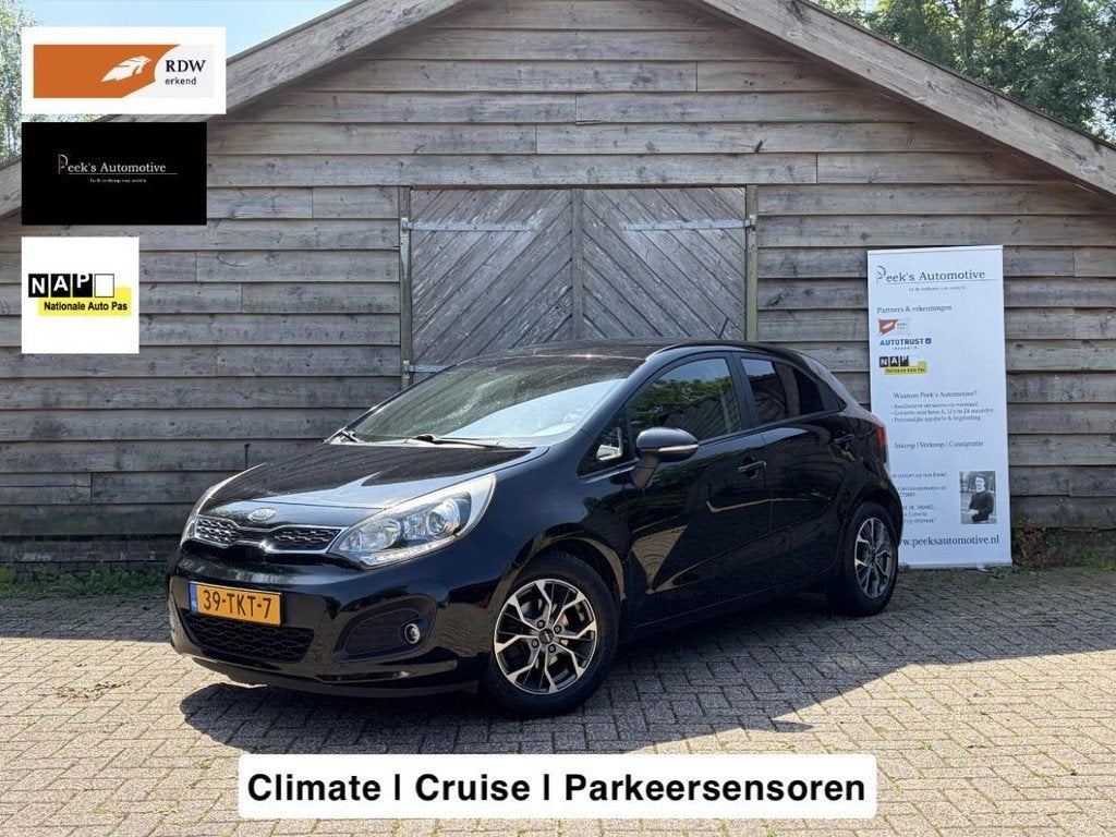 Kia Rio 1.2 CVVT Super Pack | Climate | Cruise | Parkeersens, Auto's, Euro 5, 4 cilinders, Zwart, Origineel Nederlands