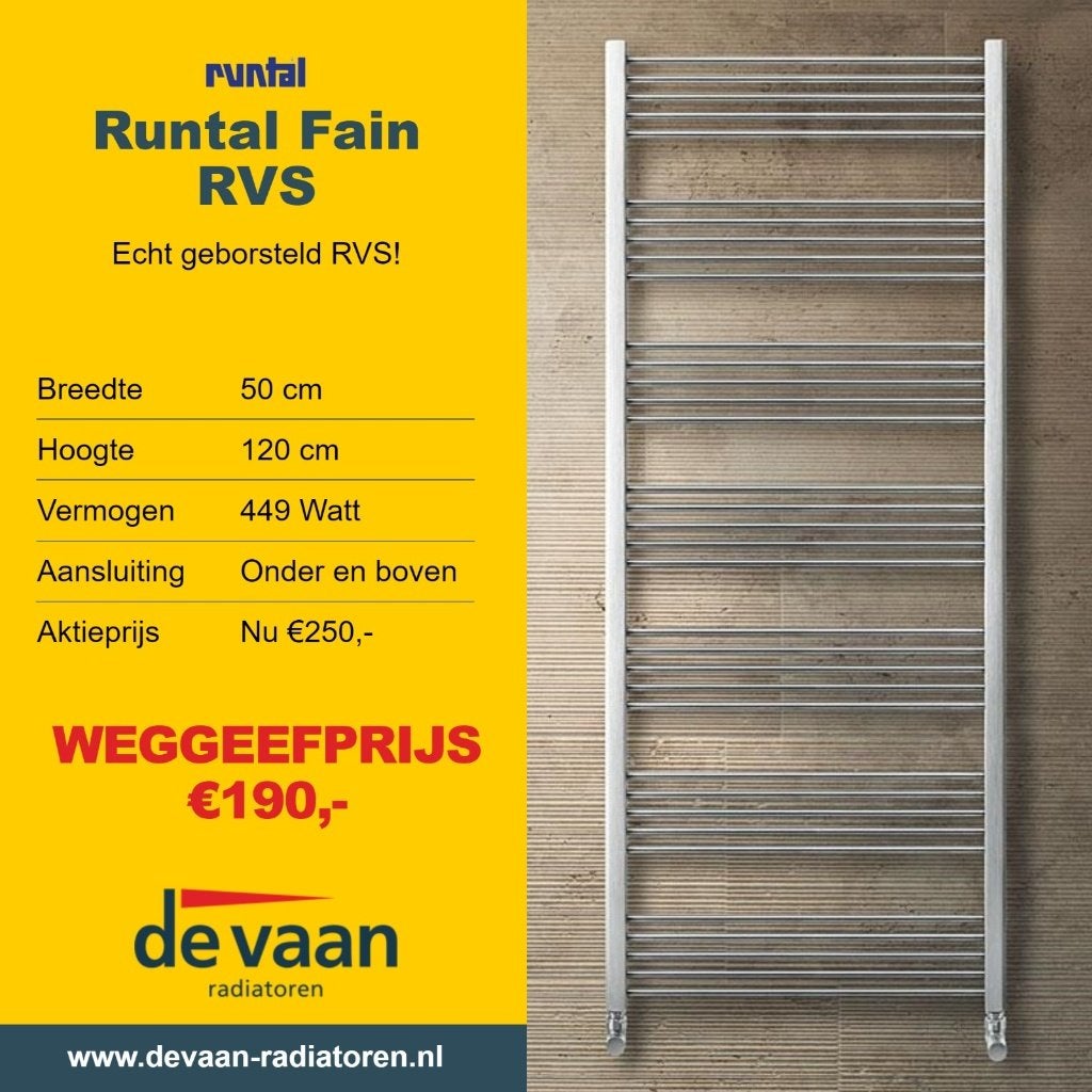 WEGGEEFPRIJS RVS handdoekradiator 120*50 geborsteld NU 190!, Verzenden, Radiator, Nieuw, Minder dan 60 cm