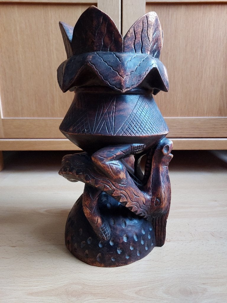 Oud houtsnijwerk Aziatische kandelaar, Hout, Bruin, Handgemaakt, Ophalen of Verzenden