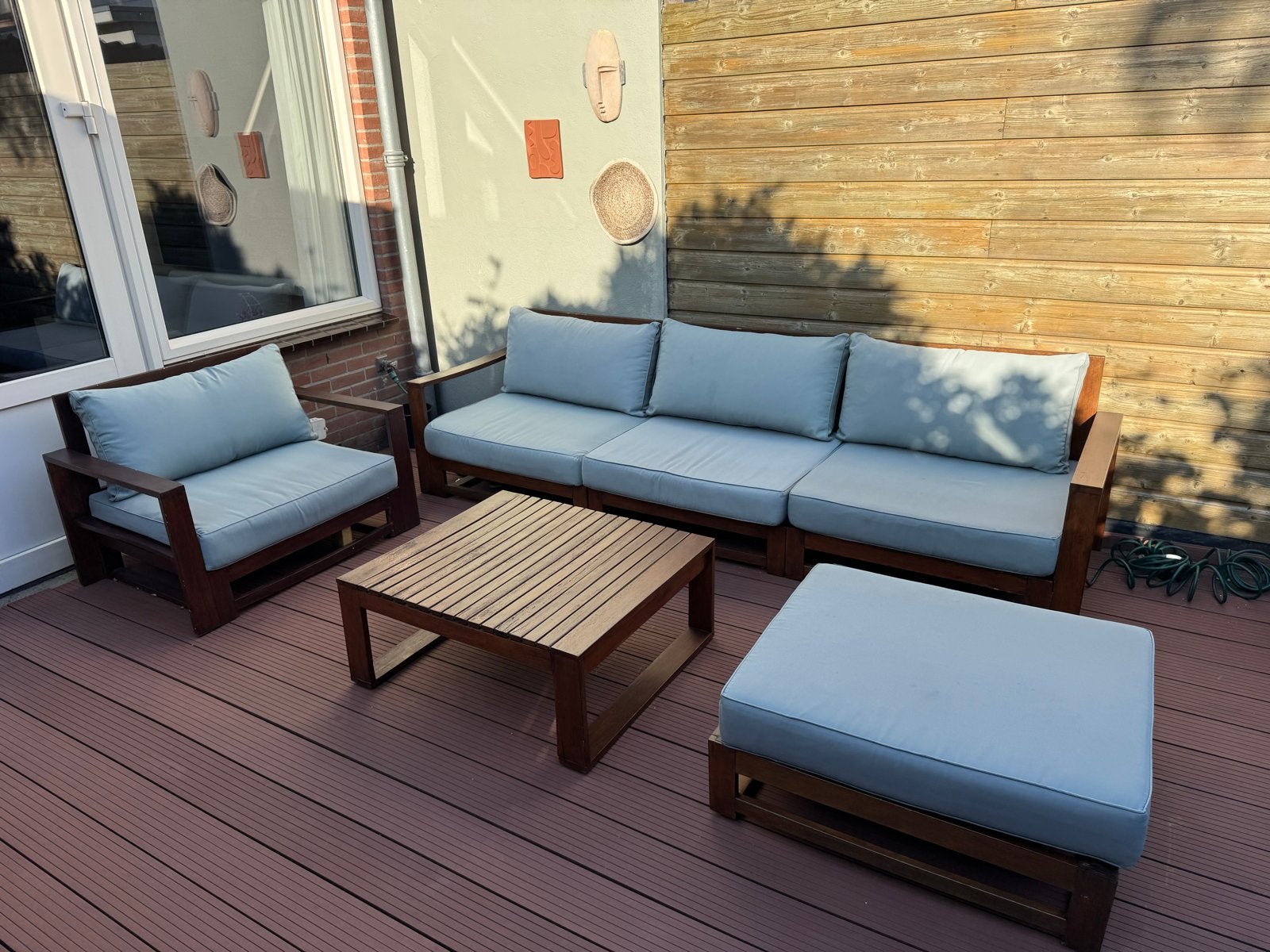 Acacia Houten Tuinset voor 5 Personen met Kussens, Ophalen, 5 zitplaatsen, Gebruikt, Hout