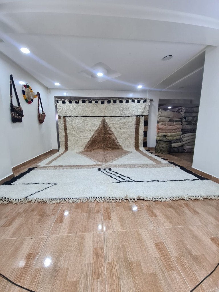 Beni Ouarain vloerkleed 200x300 – crème bruin driehoek, MarocCarpets, Info@maroccarpets.nl, Zwart, Ophalen of Verzenden