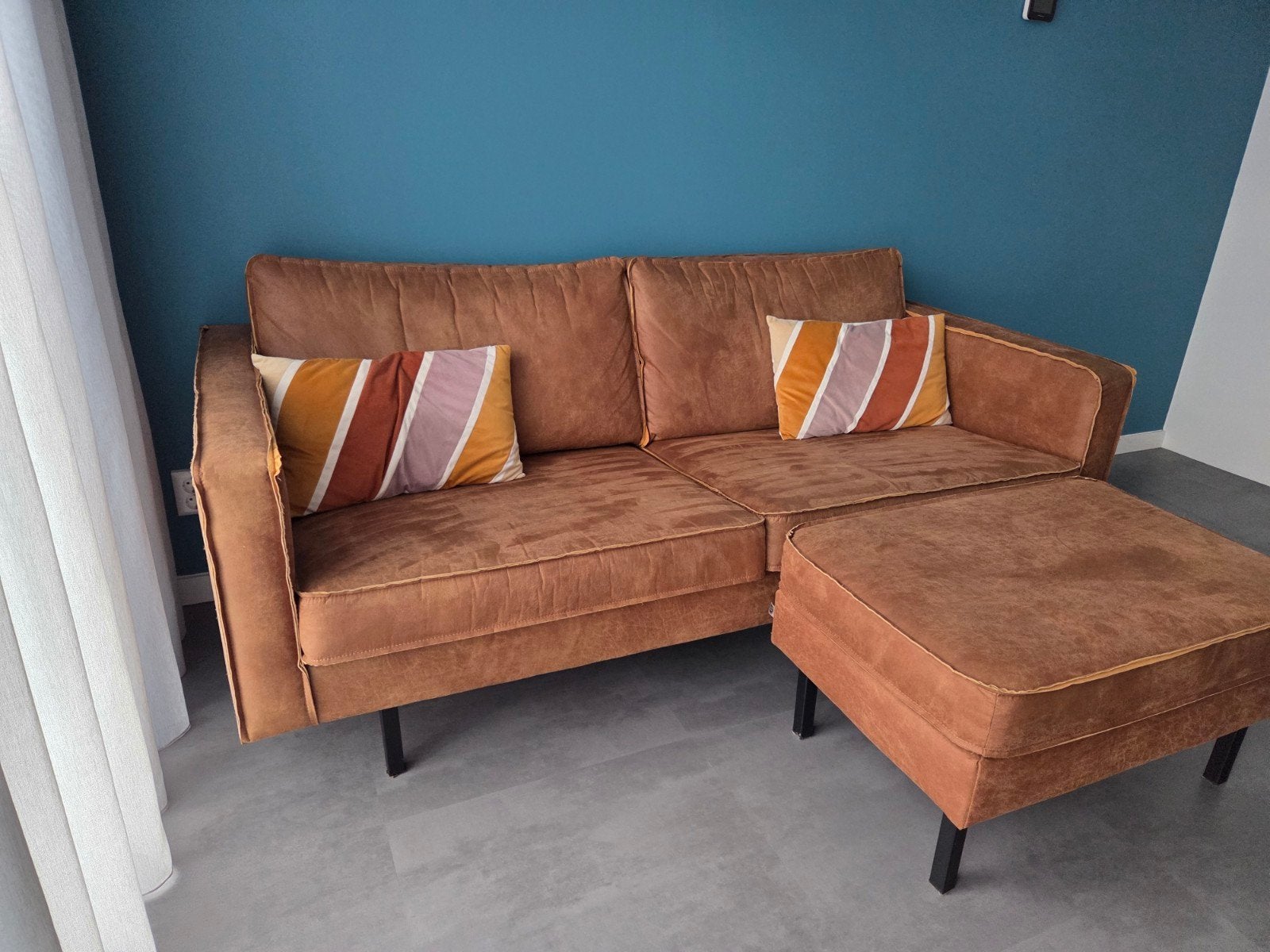Bank rodeo 2,5-zits WOOOD+ hocker, Huis en Inrichting, Ophalen, Gebruikt, Leer, Industrieel