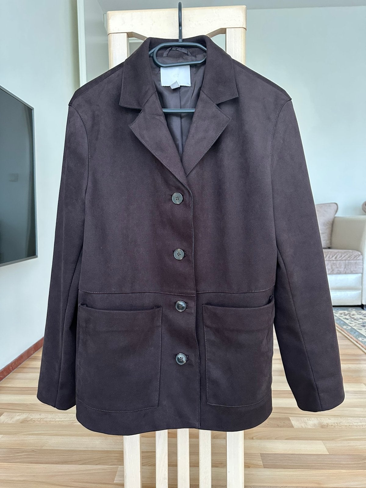 Damesjas Donkerbruin Suède Look, Kleding | Dames, Ophalen of Verzenden, Zo goed als nieuw, Bruin
