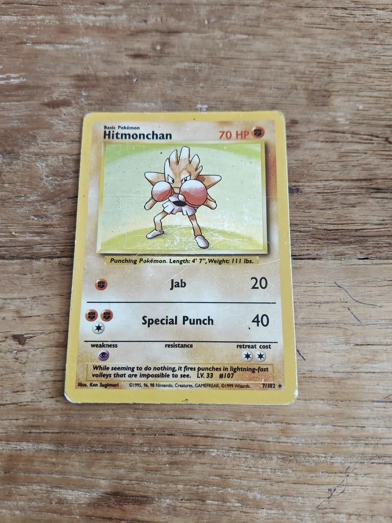 Hitmonchan Pokémon kaart 7/102 - Jaren '90 (Beschadigd), Verzenden, Gebruikt