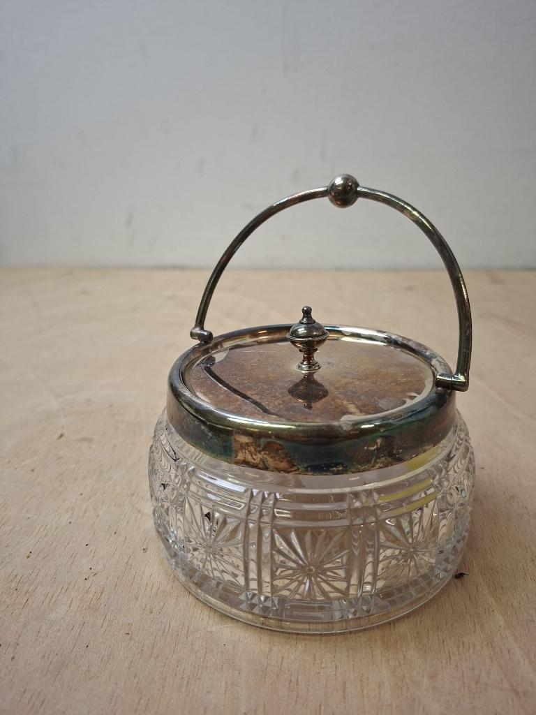 Vintage kristallen opbergpot met zilveren deksel, Antiek en Kunst, Ophalen of Verzenden