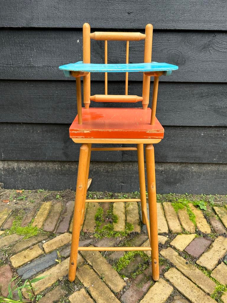 Vintage kinderstoel, inklapbaar, blauw/oranje, Ophalen, Gebruikt, Inklapstoel