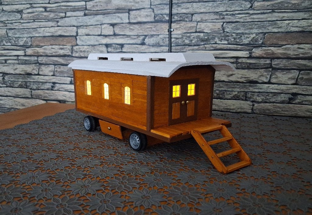 Woonwagen Miniatuur Met Verlichting., Verzamelen, Verzenden, Nieuw, Decoratie
