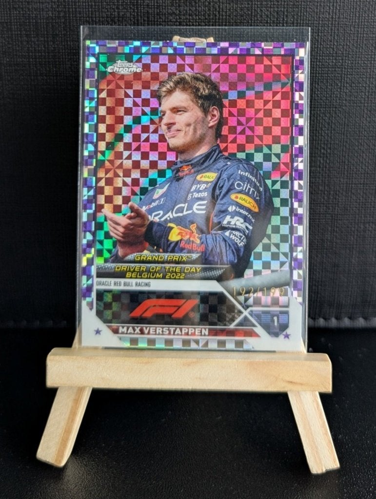 2023 topps Chrome f1 Max verstappen #179 Purple Check /199, Ophalen of Verzenden, Zo goed als nieuw, Plaatje