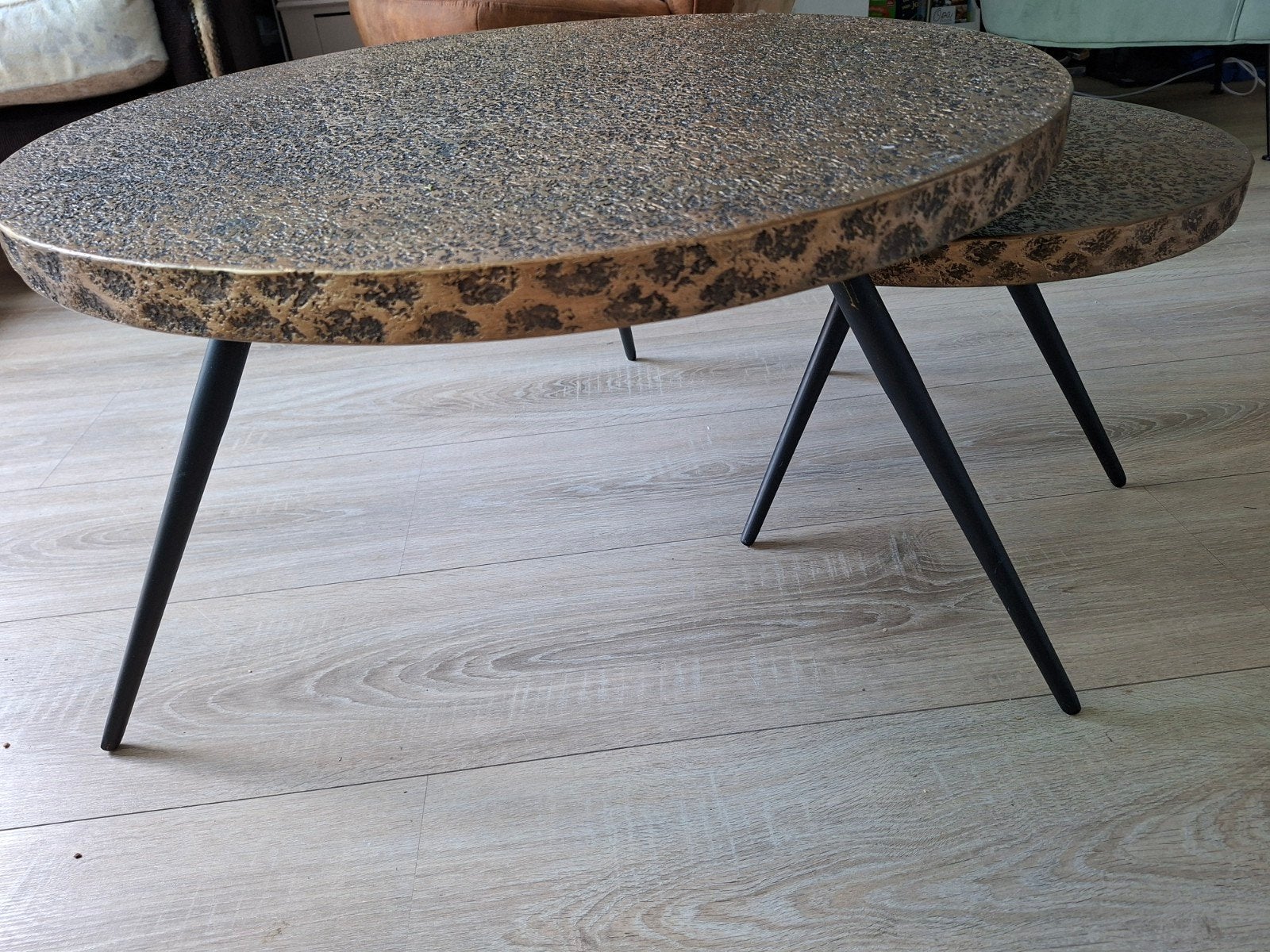 Salontafel set - Metallic brons, Ophalen, Rond, 50 tot 100 cm, 50 tot 100 cm