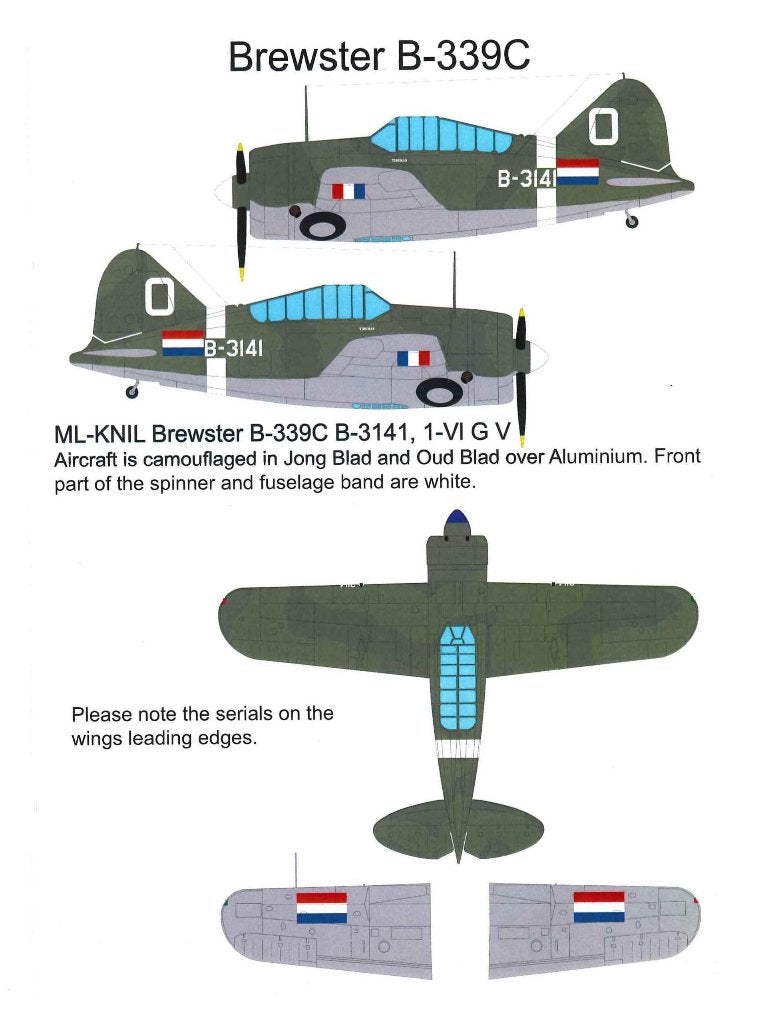 1/32 decals (uit FD32-008) Brewster B-339C Buffalo ML-KNIL, Overige merken, Nieuw, Ophalen of Verzenden, Groter dan 1:72