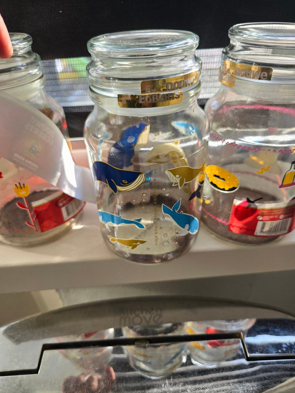 Douwe Egberts Koffiepotten - Set van 3, Ophalen of Verzenden, Gebruikt, Meerkleurig, Glas