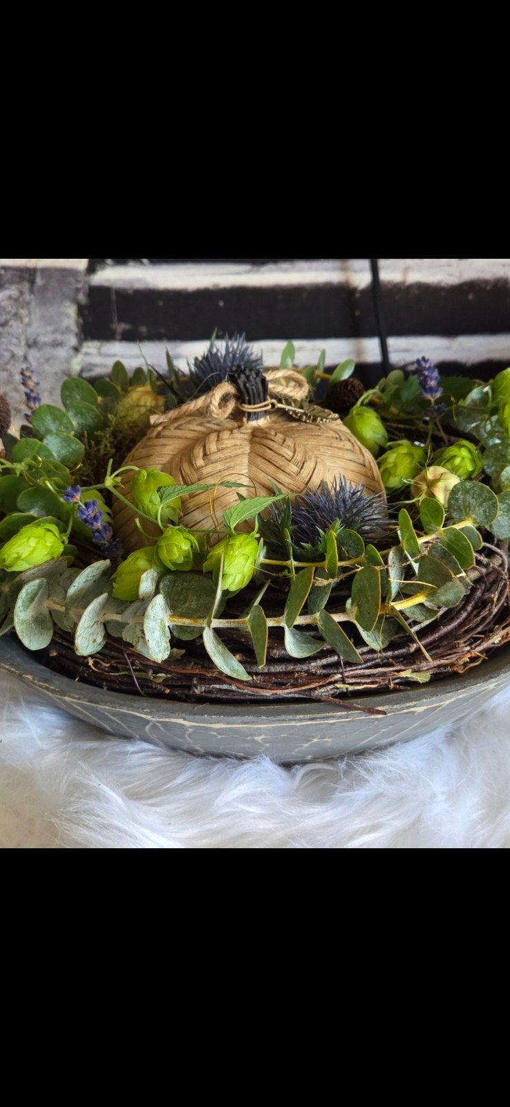 Decoratieve houten schaal met natuurlijke krans, Hout, Meerkleurig, Nieuw, Ophalen of Verzenden