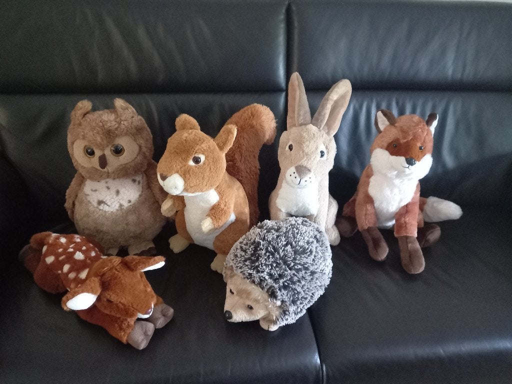 6 Grote bosdieren Haas-Egel-Eekhoorn-Vos-Uil-Bambi., Ophalen of Verzenden, Zo goed als nieuw, Overige typen, Middelgroot (20 tot 80 cm)