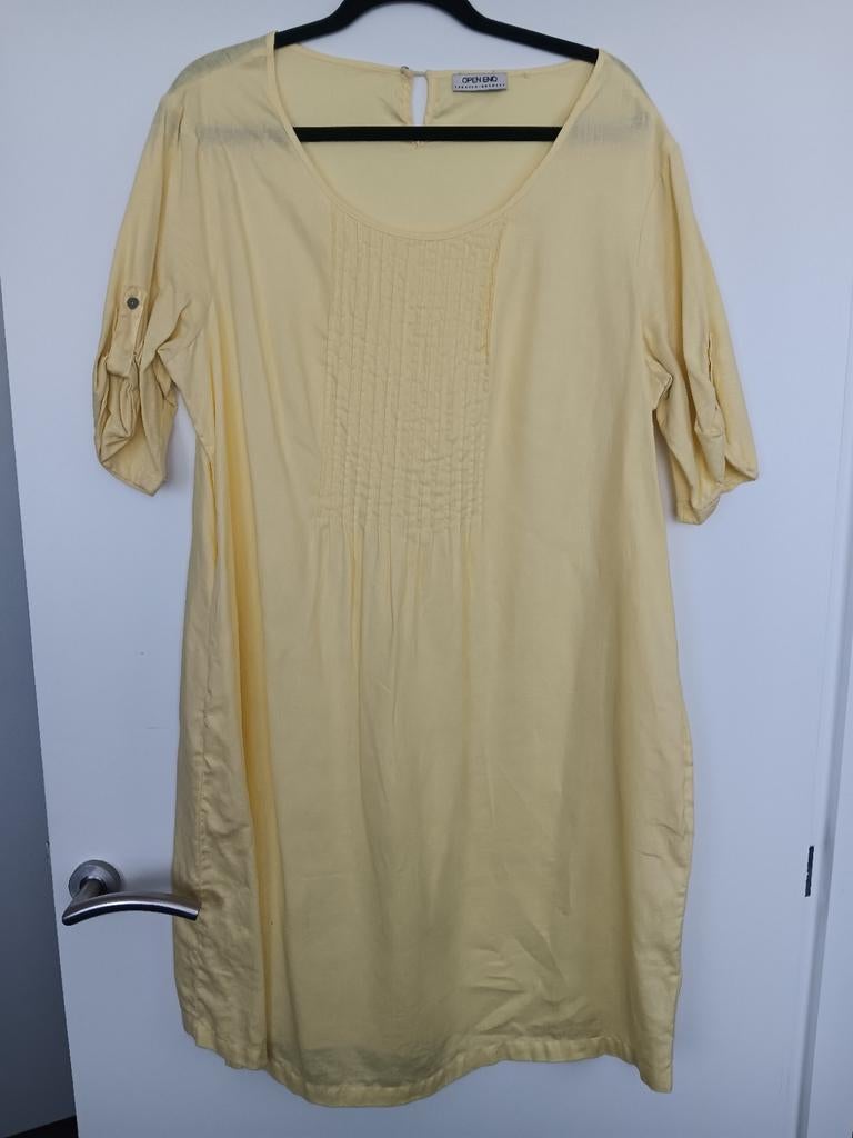 Te Koop: OPEN END Tuniek,  mt 46. Linnen. (J-68)., Blouse of Tuniek, Geel, Open End, Ophalen of Verzenden