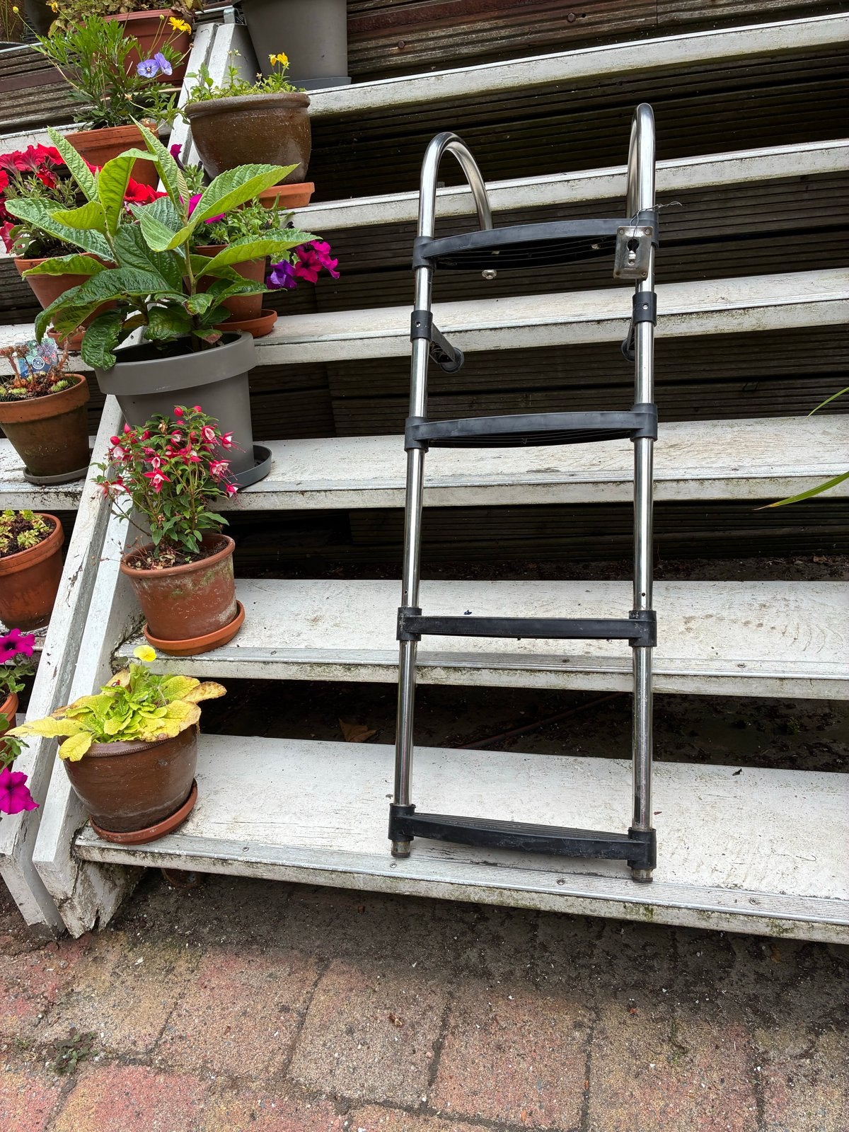 RVS zwemtrap/bootladder 4 treden, Ophalen of Verzenden, Zo goed als nieuw, Ladder, Minder dan 2 meter
