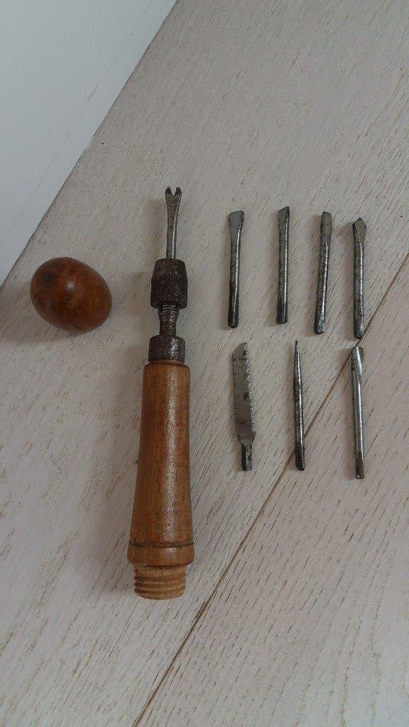 Antiek Houten zak gereedschap met verwisselbare opzetstukken, Antiek en Kunst, Ophalen of Verzenden