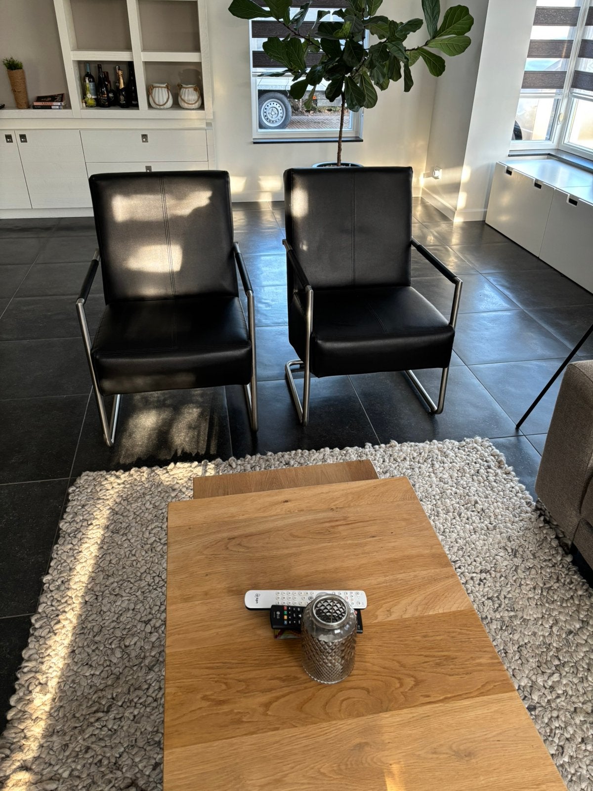 2 zwarte fauteuils/2 zwarte stoelen zgan, Huis en Inrichting, Stoelen, Ophalen, Overige materialen, Twee, Zwart