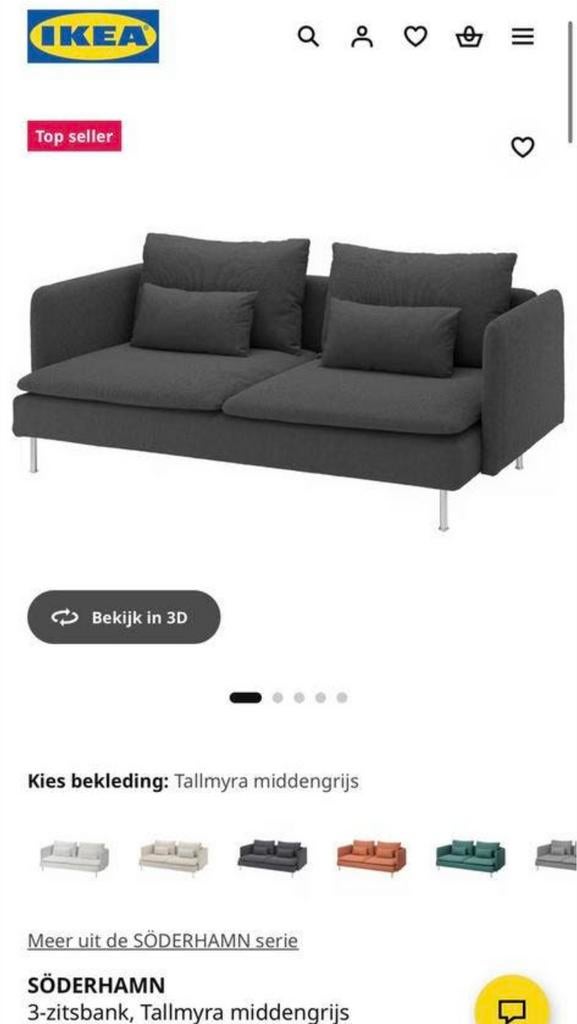 Topseller SÖDERHAMN 3-zits bank, Huis en Inrichting, Banken | Bankstellen, Ophalen, Tweepersoons, 75 tot 100 cm, Zo goed als nieuw