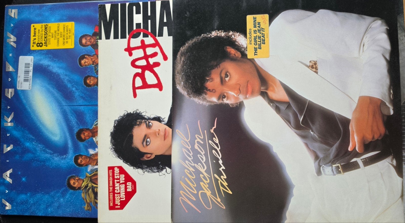Michael Jackson LP's: Thriller, Bad & The Jacksons Victory, LP, Gebruikt, Pop, Ophalen of Verzenden