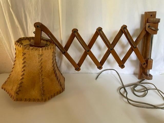 Mid century houten schaarlamp, Ophalen, Hout, Minder dan 50 cm